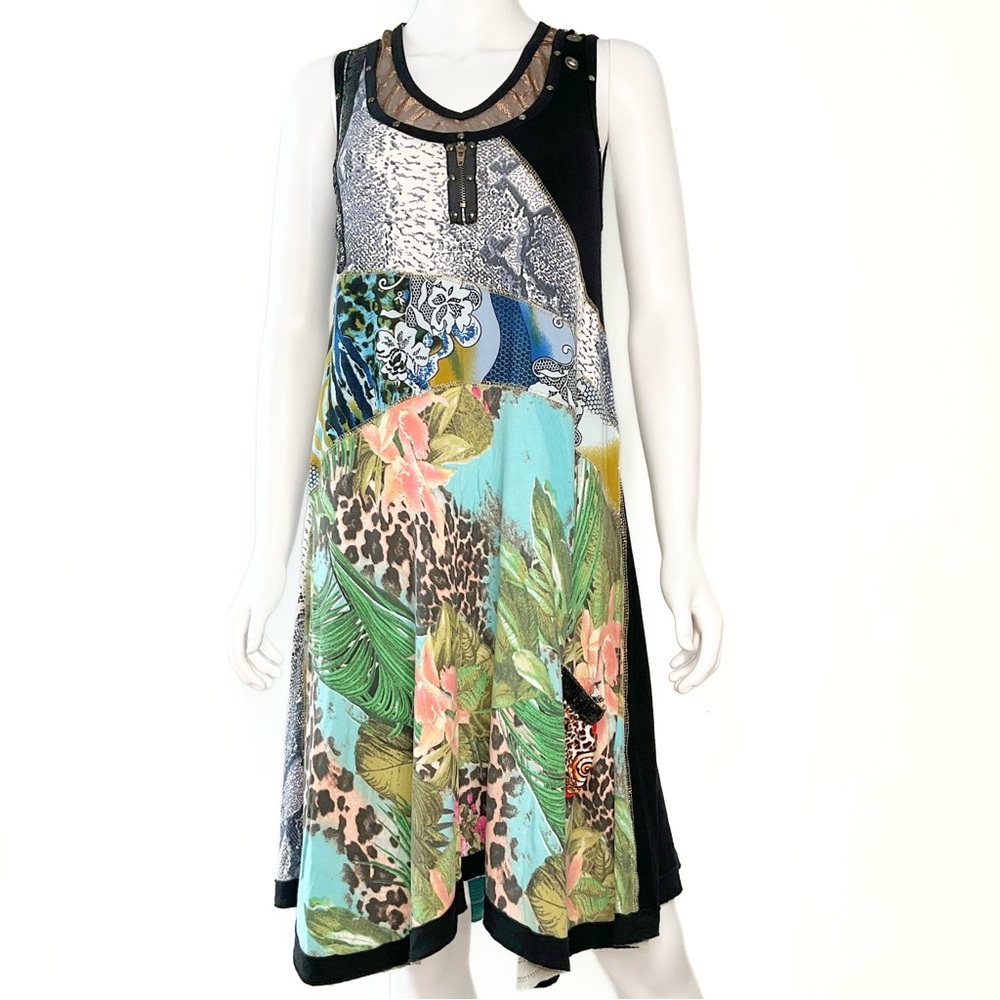 Seven Waves Animal Print Semi Sheer Dress Womens SZ 4 Artsy Jungle Forest Fairy